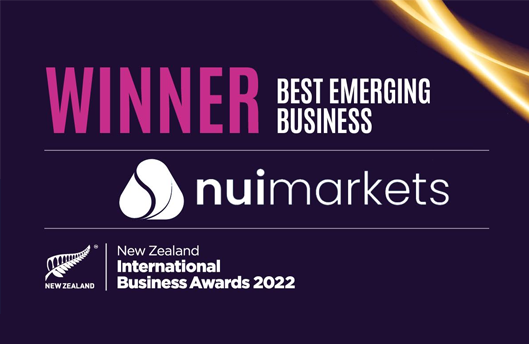 Nui Markets Winner of Best Emerging Business in New Zealand International Business Awards 2022